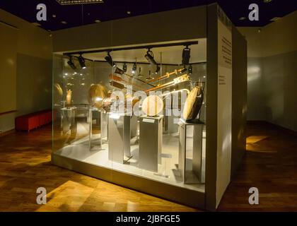 Museum of Kazakh national instruments/Almaty, Kazakhstan - April 10, 2014; Showing different types of Kazakh folk musical instruments Stock Photo