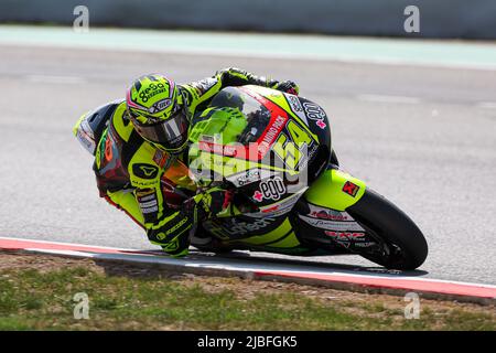 Fermin Aldeguer from Spain of Lightech Speed Up with Boscoscuro during the Moto2 free practice of  Gran Premi Monster energy de Catalunya at Circuit d Stock Photo