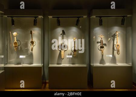 Museum of Kazakh national instruments/Almaty, Kazakhstan - April 10, 2014; Showing different types of Kazakh folk musical instruments Stock Photo