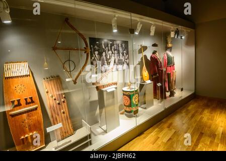 Museum of Kazakh national instruments/Almaty, Kazakhstan - April 10, 2014; Showing different types of Kazakh folk musical instruments Stock Photo