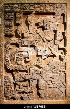 Mayan Art - Detail from a Mayan limestone relief Stock Photo