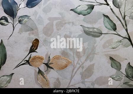 Ceramic stone texture background with decorative canvas floral ornament Stock Photo