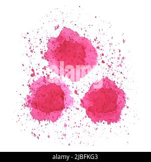 Watercolor red and pink spots in the form of flowers with drops of splashes, on a white background. Vector illustration Stock Vector