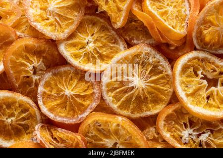Close-up view from above of dried orange slices Stock Photo