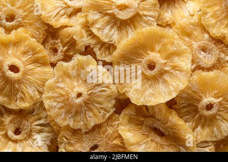 Close-up view from above of dried pineapple slices Stock Photo