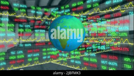 Image of globe and financial data processing Stock Photo