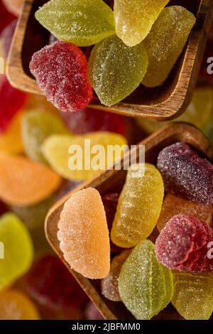 Close-up view from above of assorted dried italian jelly fruit sweets Stock Photo