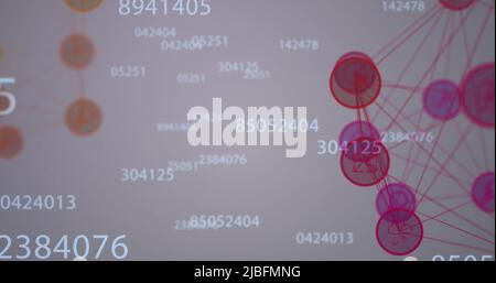 Multiple numbers changing against globe of network of connections Stock Photo
