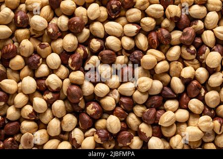 Close-up view from above of pealed hazelnuts Stock Photo