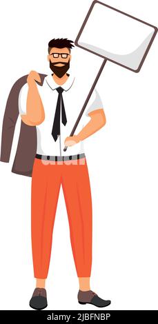 Man with empty slogan board semi flat color vector character Stock Vector