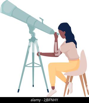 Scientist studying stars with telescope semi flat color vector character Stock Vector