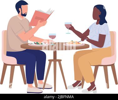 People enjoying food in restaurant semi flat color vector characters Stock Vector