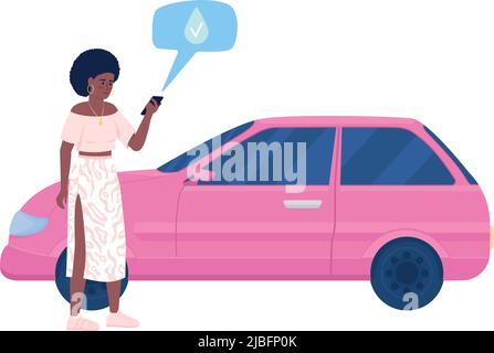 Woman refueling car semi flat color vector character Stock Vector