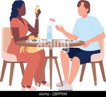 Guests sitting at table in restaurant semi flat color vector characters Stock Vector