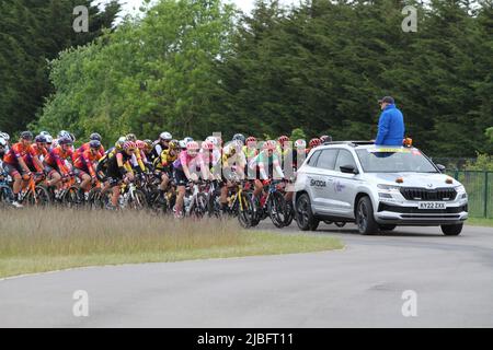 Colchester, UK. 06th Jun 2022. Stage One of the Women's Tour gets underway from the Sports Park at Northern Gateway in Colchester, finishing later today in Bury St. Edmunds. The riders do a lap of the circuit at the Sports Park before heading out onto the roads. Credit: Eastern Views/Alamy Live News Stock Photo