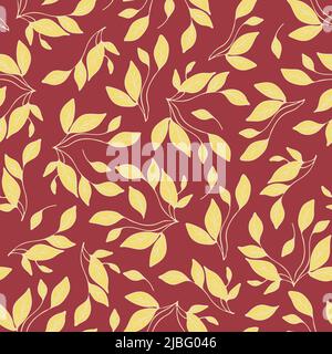 Seamless vector pattern with leaves on pink purple background. Autumn wallpaper design. Gentle seasonal fashion textile. Stock Vector