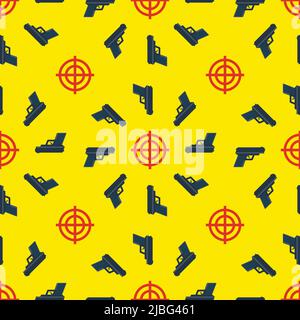 Gun targets and guns. Seamless pattern on yellow Stock Vector