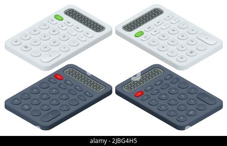 Isometric digital calculator on white background. Office calculator Stock Vector