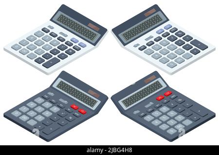 Isometric digital calculator on white background. Office calculator Stock Vector