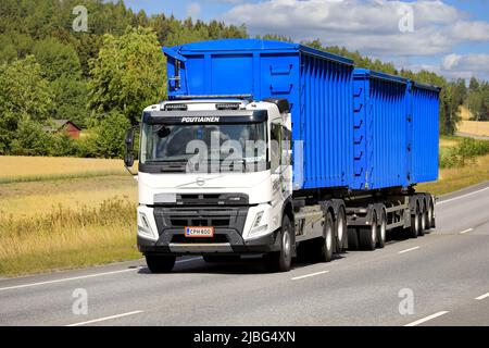 New, white Volvo FMX heavy duty truck for construction parked on a yard.  Front view, detail. Forssa, Finland. June 10, 2022 Stock Photo - Alamy
