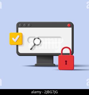 3d digital illustration of a desktop computer with protected browser. Vector illustration Stock Vector