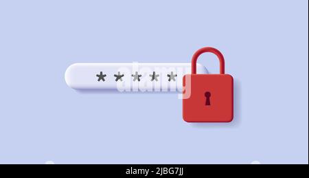 Password field with red padlock, 3d digital illustration. Vector illustration Stock Vector