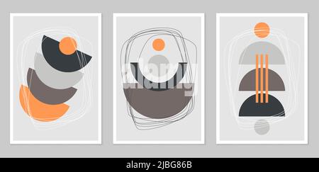 Vector illustratiAbstraction. A set of abstract graphic collections. Modern aesthetic background with geometric shapes. Boho-style wall decor. Organic Stock Vector