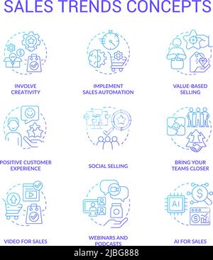 Sales trends blue gradient concept icons set Stock Vector