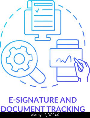 E-signature and document tracking blue gradient concept icon Stock Vector