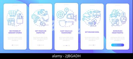 Road trip tips blue gradient onboarding mobile app screen Stock Vector
