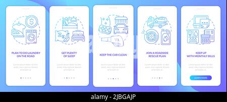 Road trip recommendations blue gradient onboarding mobile app screen Stock Vector