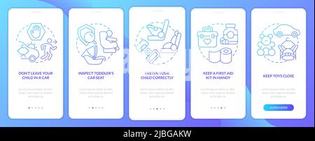 Road trip with toddlers tips blue gradient onboarding mobile app screen Stock Vector