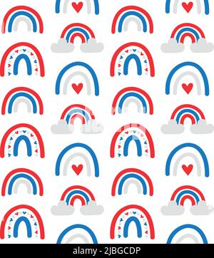 Vector seamless pattern of hand drawn flat American USA flag rainbow isolated on white background Stock Vector
