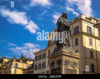 Rome, Italy - Jun 16, 2011: Statue of Giordano Bruno which is created by Ettore Ferrari in 1889 standing on Campo de' Fiori in afternoon, Rome, Italy Stock Photo