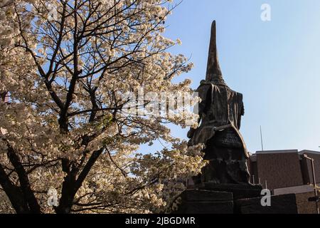 Statue of samurai, Kiyomasa Kato (Daimyo) in Kumamoto, Japan Stock Photo