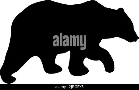 Grizzly Bear silhouette in black on white background Stock Vector