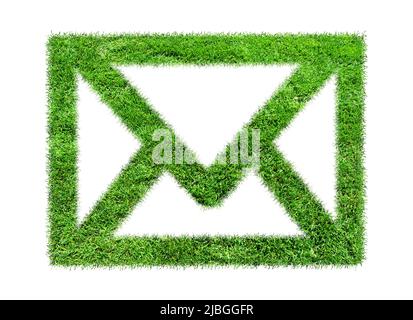 Envelope symbol made from green grass isolated on white background. Ecology concept. Email icon Stock Photo