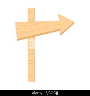 Wooden arrow pointer direction on post isolated vector illustration. Empty shield for text or pointer, cartoon. Plywood signboard clipart Stock Vector
