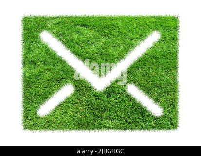 Envelope symbol made from green grass isolated on white background. Ecology concept. Email icon Stock Photo