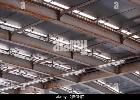 The image of rusty iron framework inside local station in suburban Nagoya, Japan Stock Photo