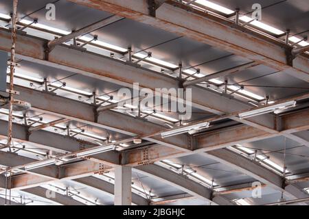 The image of rusty iron framework inside local station in suburban Nagoya, Japan Stock Photo