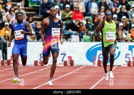 2022-06-06 16:22:17 HENGELO - Christopher Taylor, Vernon Norwood and Liemarvin Bonevacia in action in the men's 400m event during the FBK Games. ANP VINCENT JANNINK netherlands out - belgium out Stock Photo