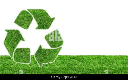 Recycling sign made from green grass isolated on white background. Ecology concept Stock Photo