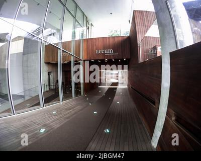Seoul, South Korea - Sep. 20, 2018 : Entrance of Leeum, Samsung, Museum of Art, by fish eye lens. Museum runs by the Samsung Foundation of Culture. Stock Photo