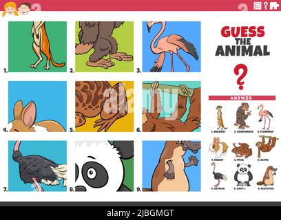 Cartoon illustration of educational task of guessing animal species for children Stock Vector