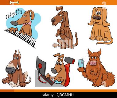 Cartoon illustration of funny dogs animal characters set Stock Vector