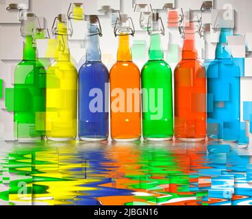 Color Filled Bottles Abstract. 3D rendering Stock Photo