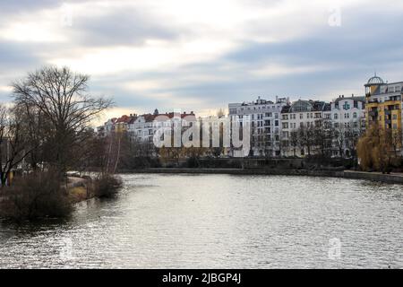 Cityscape of Berlin near Mitte district and River Spree, Berlin, Germany. There are historical European buildings in distance. Stock Photo