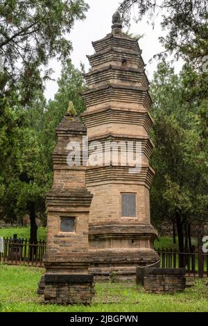 The pagoda forest in Shaolin Temple is a concentration of more than 250  tomb pagodas for eminent monks, abbots, and ranking monks at the temple. Stock Photo