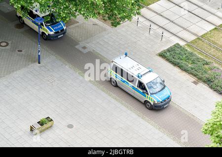 Police presence in the city center of Magdeburg in Germany Stock Photo